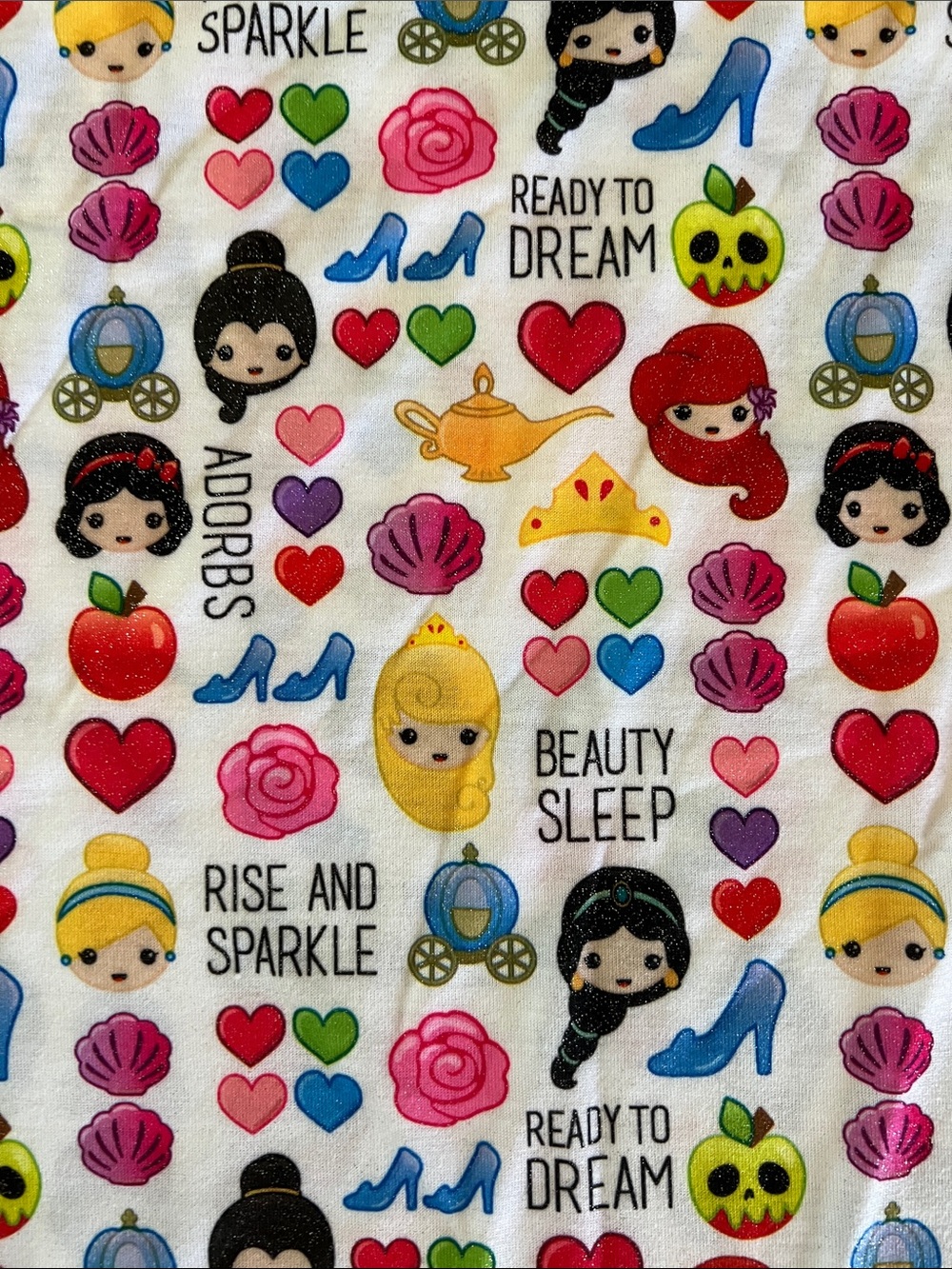 Disney Girls' White Nightgown with Multicolor Princess Emoji Print and Pink Trim - Picture 2 of 6